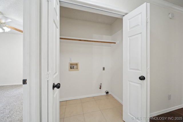 9227 S 95th E Ave, Tulsa, OK 74133 - laundry room featuring hookup for a washing machine, ceiling fan, baseboards, and light tile patterned flooring