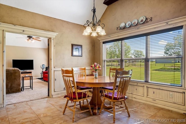 15065 N 148th Ave E, Collinsville, OK 74021 - dining room with plenty of natural light, a chandelier, ceiling fan, and high vaulted ceiling