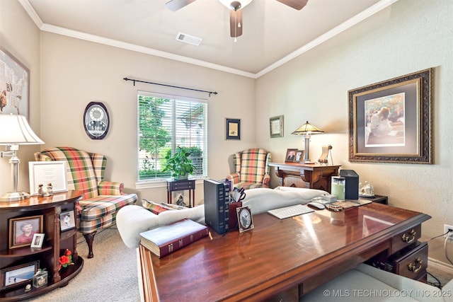 11715 S 93rd E Ave, Bixby, OK 74008 - carpeted office with ornamental molding and ceiling fan