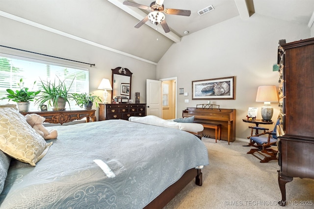 11715 S 93rd E Ave, Bixby, OK 74008 - bedroom with beamed ceiling, light carpet, ceiling fan, and high vaulted ceiling
