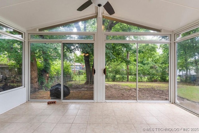 349 S 185th E Ave, Tulsa, OK 74108 - unfurnished sunroom with vaulted ceiling and ceiling fan