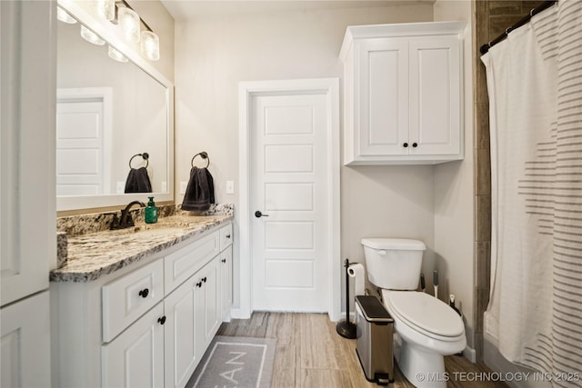 602 E 130th St S, Jenks, OK 74037 - bathroom featuring vanity, a shower with shower curtain, and wood finished floors