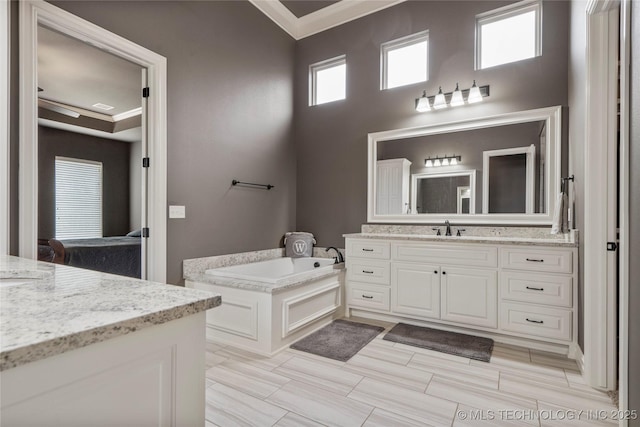 12934 S 2nd St, Jenks, OK 74037 - full bathroom featuring vanity, crown molding, and a bath