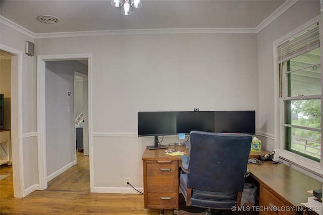 806 S New Haven Ave, Tulsa, OK 74112 - office featuring wood finished floors, crown molding, and baseboards
