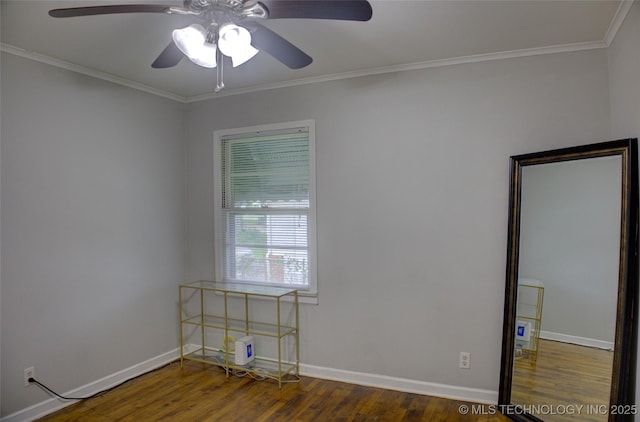 806 S New Haven Ave, Tulsa, OK 74112 - empty room featuring a ceiling fan, wood finished floors, ornamental molding, and baseboards