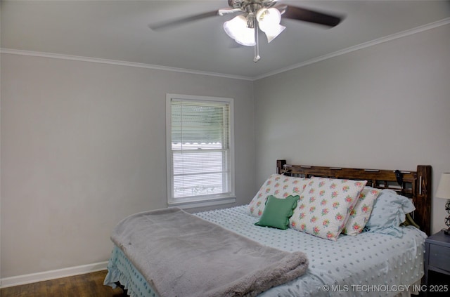 806 S New Haven Ave, Tulsa, OK 74112 - bedroom with wood finished floors, baseboards, ornamental molding, and a ceiling fan