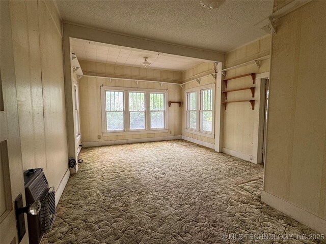 1524 W Maple St W, Durant, OK 74701 - carpeted spare room featuring wood walls, baseboards, and a textured ceiling