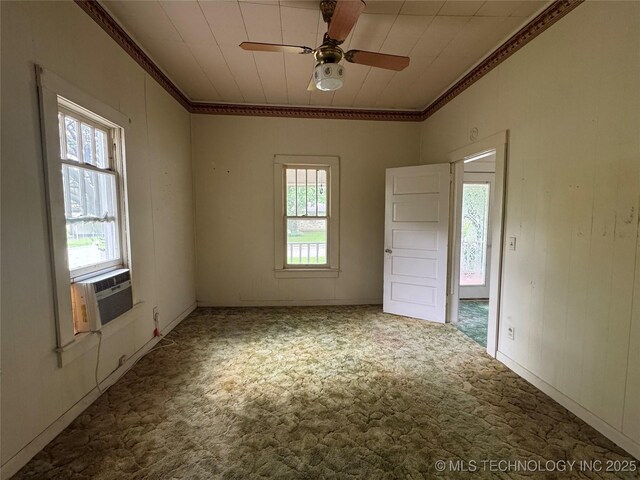 1524 W Maple St W, Durant, OK 74701 - unfurnished room with crown molding, carpet flooring, ceiling fan, and cooling unit