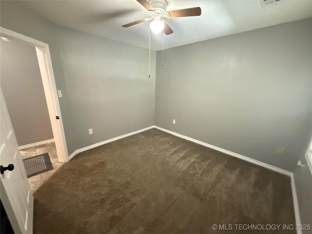 1618 Houston St, Muskogee, OK 74403 - spare room with a ceiling fan, baseboards, and carpet flooring