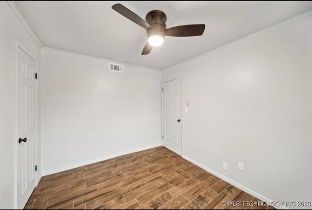 5720 E 21st St, Tulsa, OK 74114 - empty room with wood finished floors, ceiling fan, baseboards, and ornamental molding