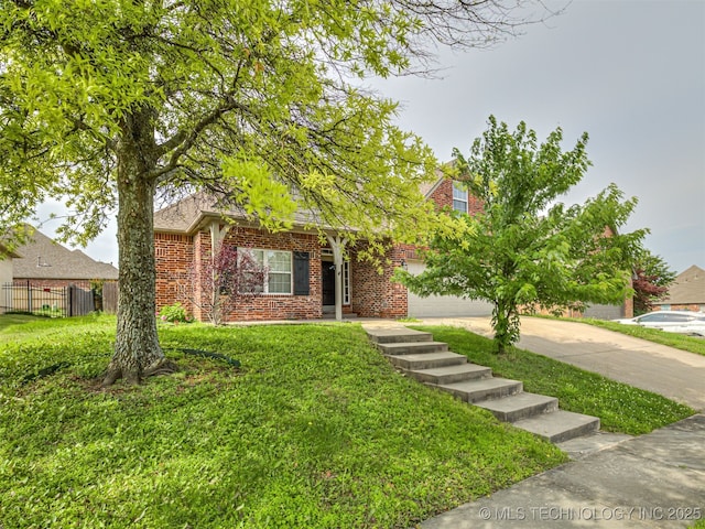4610 E 142nd St S, Bixby, OK 74008 - view of property hidden behind natural elements featuring concrete driveway, brick siding, and a garage