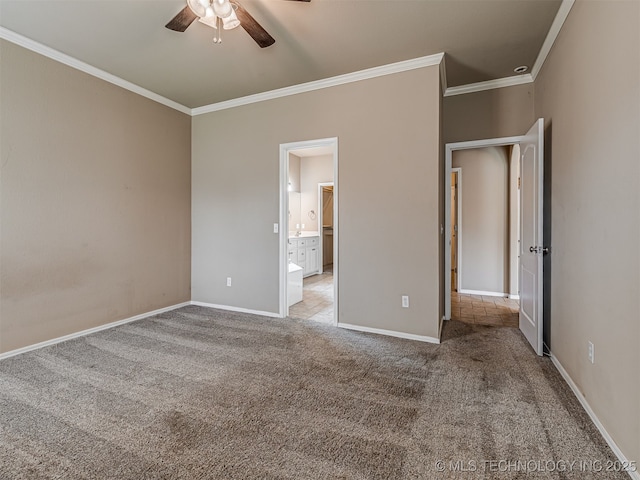 4610 E 142nd St S, Bixby, OK 74008 - unfurnished bedroom with crown molding, carpet, ceiling fan, and ensuite bath