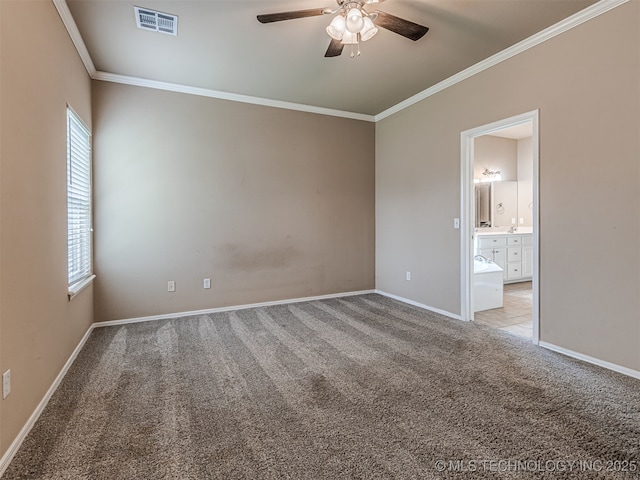 4610 E 142nd St S, Bixby, OK 74008 - carpeted empty room with a ceiling fan, crown molding, and plenty of natural light