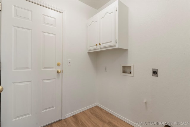 5202 Greenan Dr, Sand Springs, OK 74063 - laundry room featuring washer hookup, cabinet space, light wood-style floors, baseboards, and hookup for an electric dryer