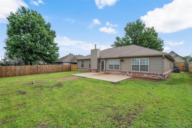 5202 Greenan Dr, Sand Springs, OK 74063 - back of property with a patio, brick siding, a chimney, and cooling unit