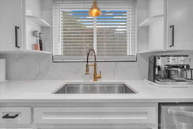 1008 E 54th St S, Tulsa, OK 74105 - kitchen with a sink, white cabinetry, and open shelves