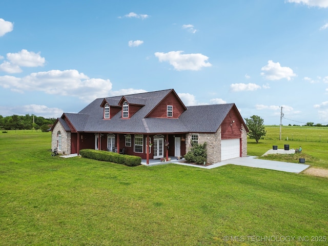 5757 W 181st St S, Mounds, OK 74047 - view of front of house with french doors, concrete driveway, roof with shingles, and a front yard