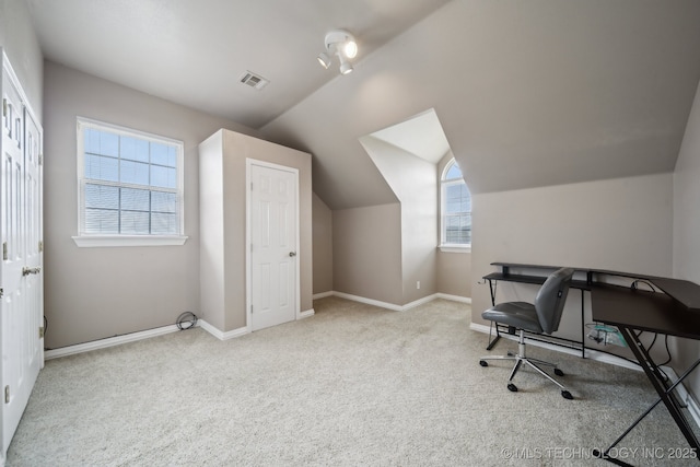 5757 W 181st St S, Mounds, OK 74047 - carpeted office space featuring lofted ceiling and baseboards