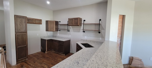 510 S Madison Ave, Wagoner, OK 74467 - kitchen with dark wood-style flooring, light stone counters, and recessed lighting