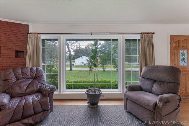 1401 E S Ave, Mcalester, OK 74501 - living area featuring ornamental molding, healthy amount of natural light, and wood finished floors