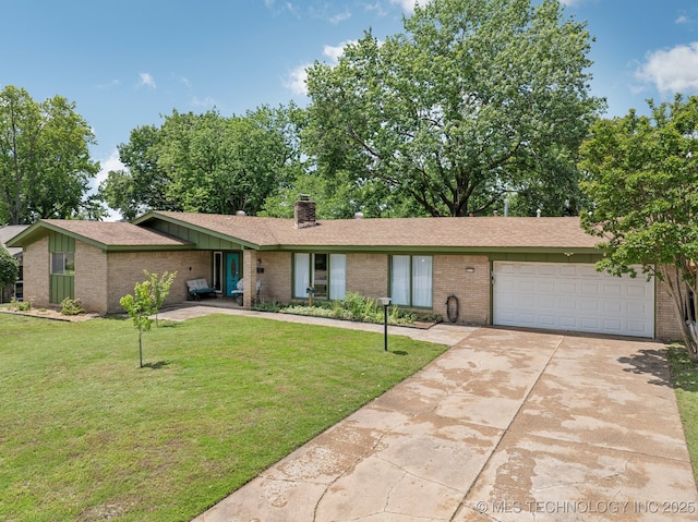 5212 S 68th E Pl, Tulsa, OK 74145 - view of front of house featuring brick siding, a garage, concrete driveway, and a front lawn