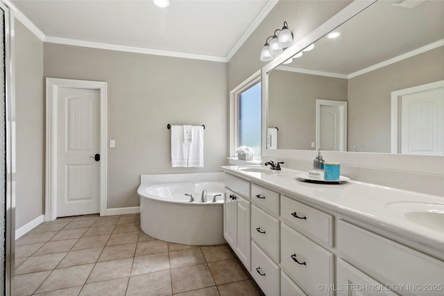 465 E 113th St S, Jenks, OK 74037 - full bath featuring ornamental molding, double vanity, a bath, tile patterned flooring, and baseboards