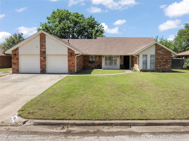 2003 8th NW, Ardmore, OK 73401 - view of front of home featuring a garage, a front yard, driveway, brick siding, and a shingled roof