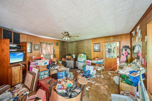 21745 E 660th Rd, Tahlequah, OK 74464 - living area with a ceiling fan and wooden walls