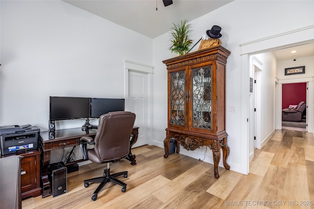 46 Red Cedar Cir, Durant, OK 74701 - office with light wood-type flooring, ceiling fan, and baseboards