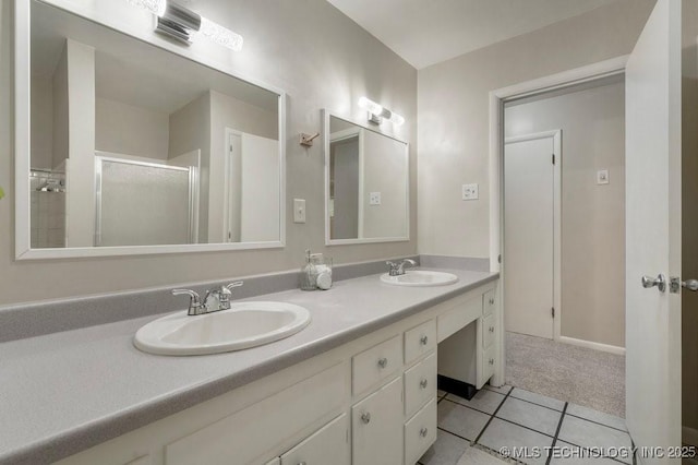 953 E 37th St, Tulsa, OK 74105 - full bath featuring double vanity, a stall shower, and tile patterned floors