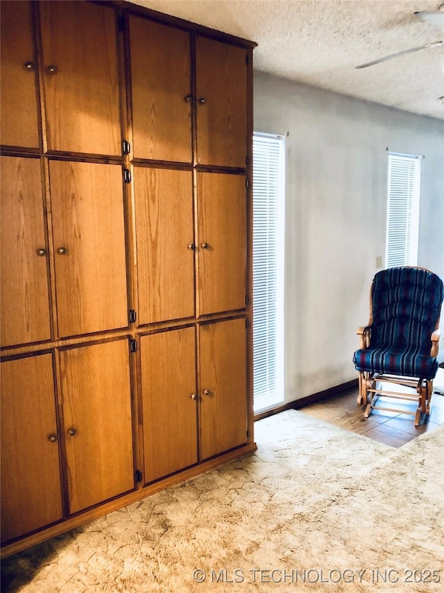 3814 E Dripping Springs Rd, Cushing, OK 74023 - sitting room with light colored carpet, baseboards, and a textured ceiling