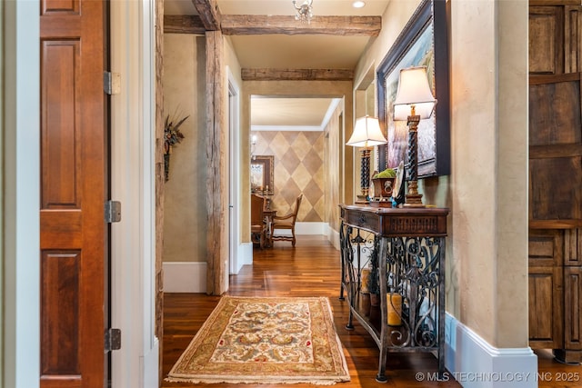 10144 N Dover Pl, Owasso, OK 74055 - hall featuring wood finished floors, wallpapered walls, and crown molding