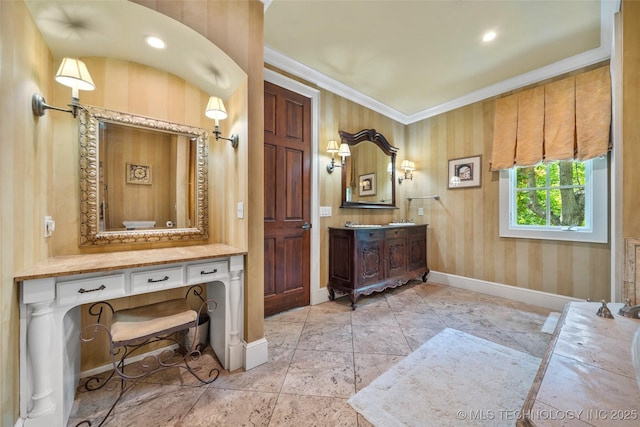 10144 N Dover Pl, Owasso, OK 74055 - bathroom featuring ornamental molding and vanity