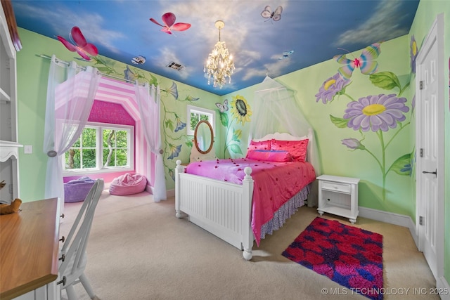 10144 N Dover Pl, Owasso, OK 74055 - bedroom featuring carpet and a chandelier
