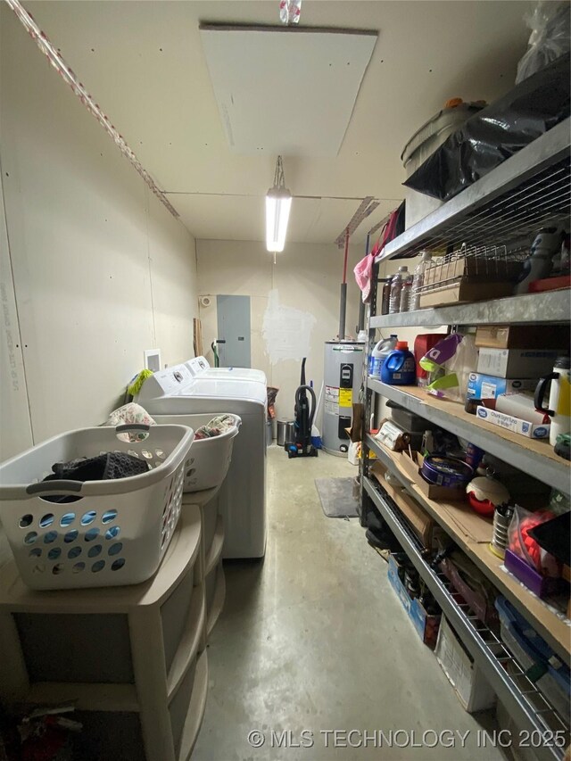 11477 State Highway 70, Madill, OK 73446 - basement with water heater, independent washer and dryer, and electric panel