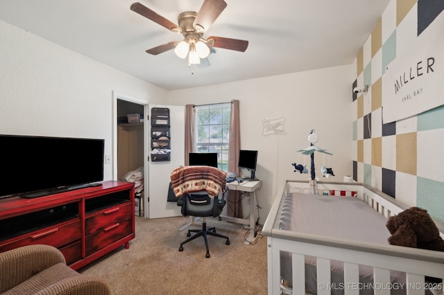 4509 W Toledo St, Broken Arrow, OK 74012 - bedroom featuring carpet flooring, a desk, and a ceiling fan