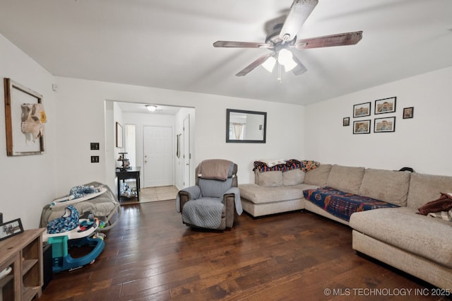 4509 W Toledo St, Broken Arrow, OK 74012 - living area featuring a ceiling fan and hardwood / wood-style flooring