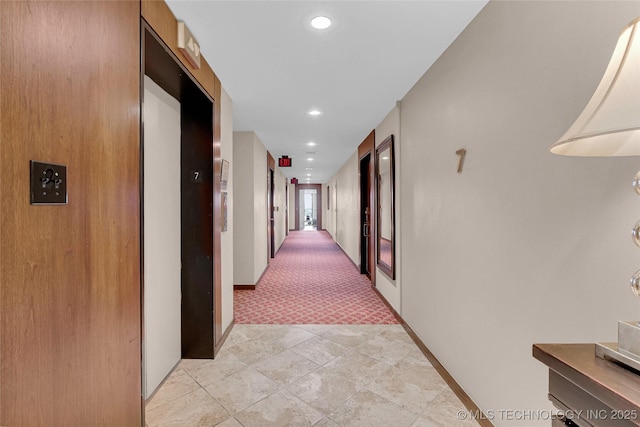 2300 Riverside Dr Unit 7A, Tulsa, OK 74114 - corridor with light carpet, baseboards, recessed lighting, and elevator