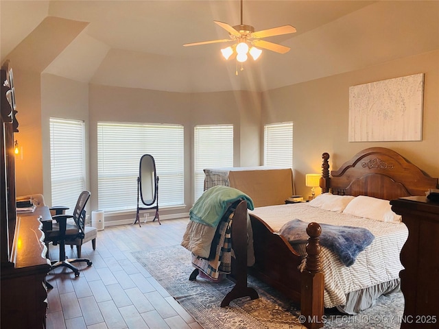 1816 W Sandusky St, Broken Arrow, OK 74012 - bedroom featuring wood finished floors, ceiling fan, and vaulted ceiling