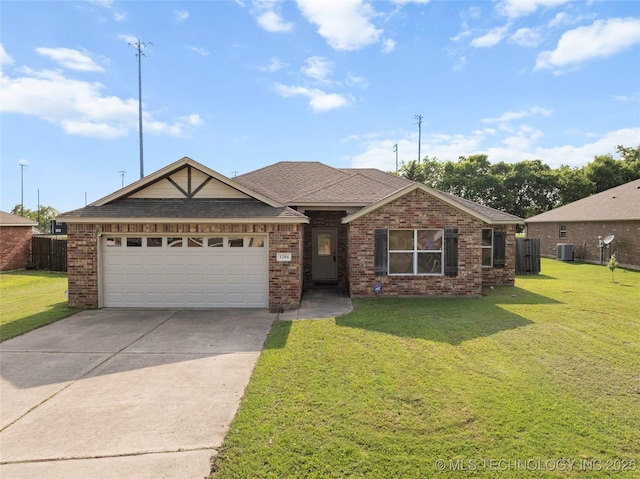 1204 Gantt, Marietta, OK 73448 - single story home with driveway, brick siding, roof with shingles, an attached garage, and central AC unit