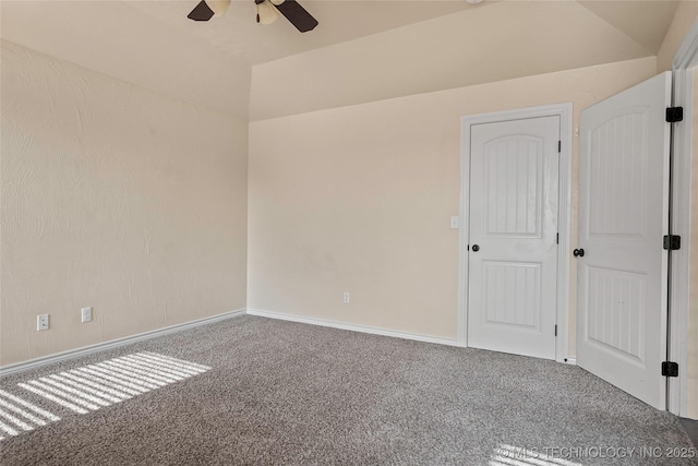 1204 Gantt, Marietta, OK 73448 - carpeted empty room with a ceiling fan, baseboards, and vaulted ceiling