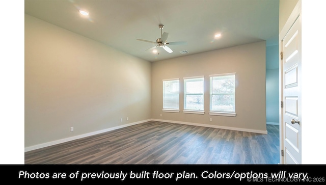 1411 E 149th Pl S, Glenpool, OK 74033 - unfurnished room featuring a ceiling fan, wood finished floors, baseboards, and recessed lighting