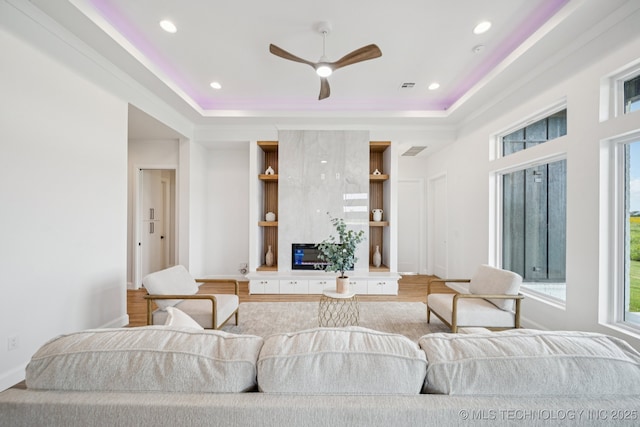 2357 E 134th Cir, Bixby, OK 74008 - living area with ceiling fan, recessed lighting, and wood finished floors
