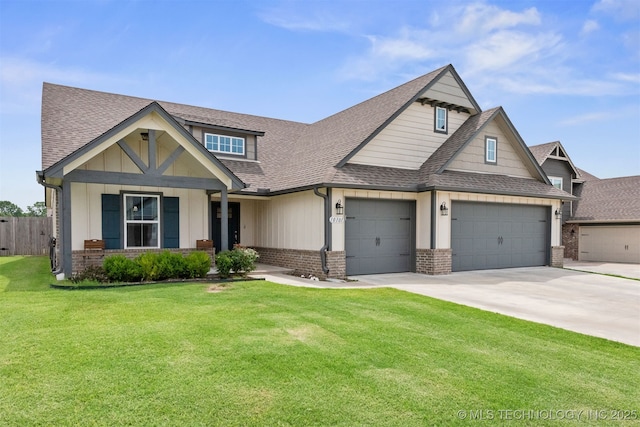 10101 S 232nd E Ave, Broken Arrow, OK 74014 - craftsman inspired home with a shingled roof, concrete driveway, brick siding, a garage, and board and batten siding