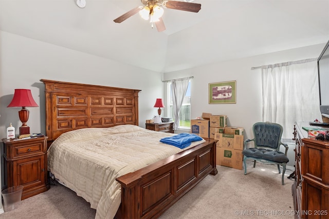 10101 S 232nd E Ave, Broken Arrow, OK 74014 - bedroom featuring light colored carpet, lofted ceiling, and a ceiling fan