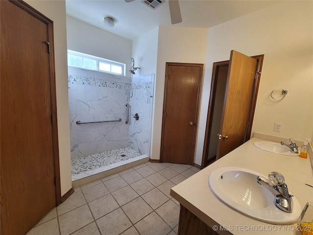 46 Acorn St, Eufaula, OK 74432 - full bathroom with a shower stall, double vanity, and tile patterned floors