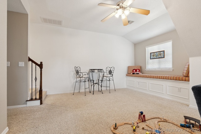 8906 E 110th St, Tulsa, OK 74133 - rec room featuring a ceiling fan and lofted ceiling
