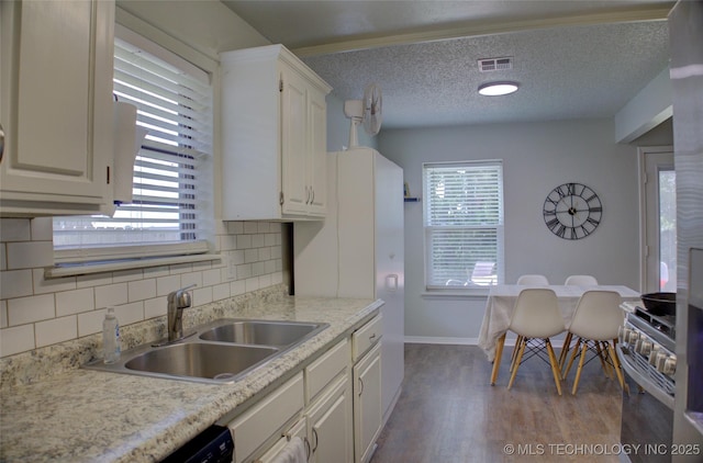 13866 S Nyssa Pl, Glenpool, OK 74033 - kitchen featuring stainless steel range with gas cooktop, a sink, light countertops, baseboards, and white cabinets