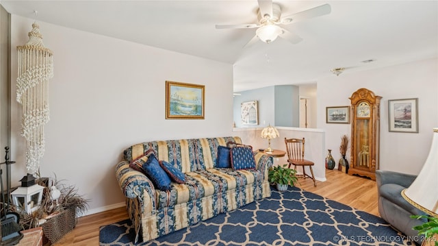 30955 S 4240th Rd, Inola, OK 74036 - living room with wood finished floors and a ceiling fan