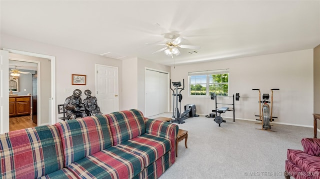 30955 S 4240th Rd, Inola, OK 74036 - carpeted living room with ceiling fan and baseboards